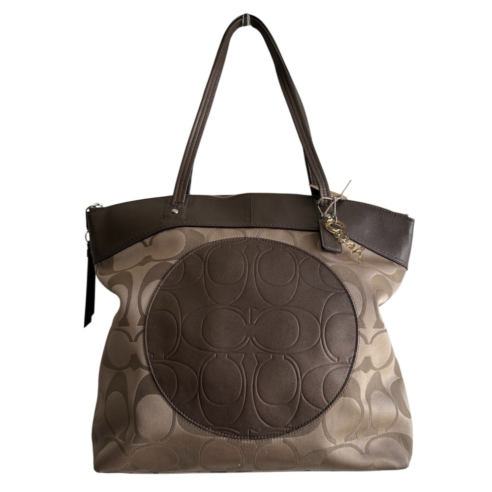 Coach Signature Laura Tote Bag F18335 Brown Tan Preppy Shoulder Purse - Picture 1 of 10